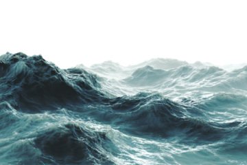 Roaring ocean waves seascape nature calm environment perspective. Isolated on transparent background, png.