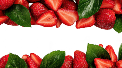 Fresh Red Strawberry Fruit Border Frame on Transparent Background