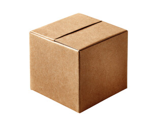 Cardboard Box: A close-up of a pristine, single cardboard box. This photo portrays the basic form of packaging.