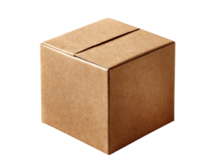 Cardboard Box: A close-up of a pristine, single cardboard box. This photo portrays the basic form of packaging.