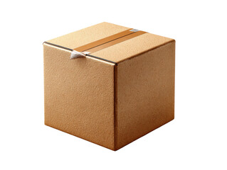 Cardboard Box Isolated: A solitary, neatly sealed cardboard box stands in stark simplicity, showcasing a classic packaging solution, with adhesive tape detail and delivery concept