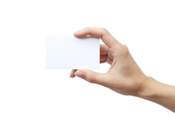 Obraz premium hand holding blank white card on white background.