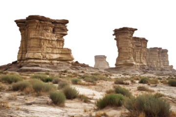 Majestic rock formations desert landscape nature photography serenity. Isolated on transparent background, png.