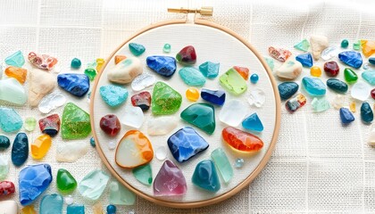 Embroidery Hoop Art of Glass Beach An embroidery piece depicting