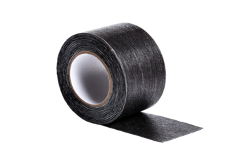 Applying black tape for repairs at home diy project indoor close-up. Isolated on transparent background, png.