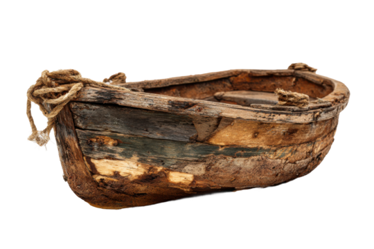 Weathered wooden boat display coastal area photography rustic view. Isolated on transparent background, png.