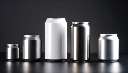 Four aluminum cans in a row