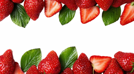 Fresh Red Strawberry Fruit Border Frame on Transparent Background