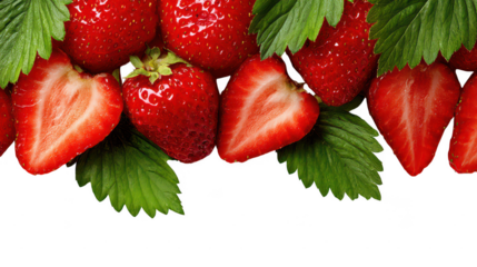 Fresh Red Strawberry Fruit Border Frame on Transparent Background