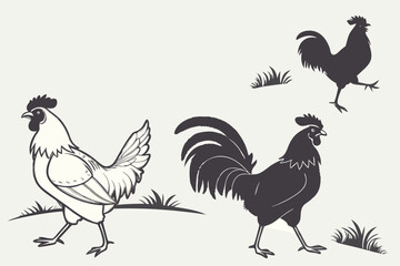 Hen and Rooster Silhouettes – Variety of Poses
