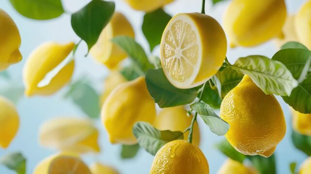 A cluster of lemons hanging from a tree branch, ready for picking