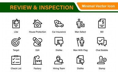 Review and Inspection icons in filled, outline, and line styles. Professional two-tone and monochrome vector illustrations for apps and dashboards.