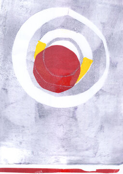 Abstract circle collage in red yellow and white on textured background