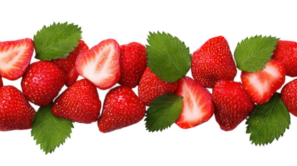 Fresh Red Strawberry Fruit Border Frame on Transparent Background