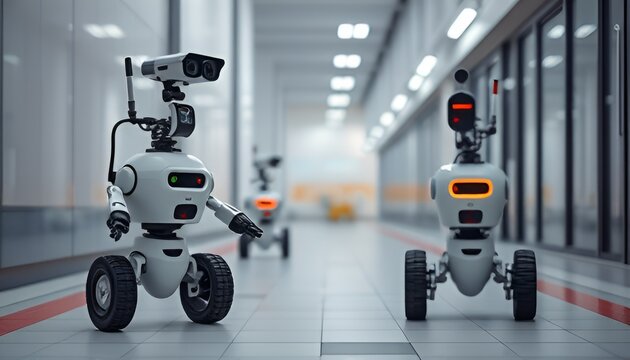 Robots equipped with cameras sensors and communication devices a