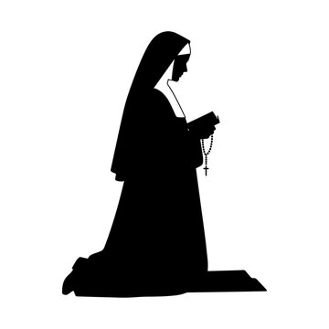 kneeling nun silhouette praying with rosary clip art preview