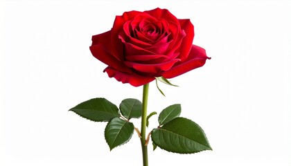 Fototapeta premium Single red rose blossom, a symbol of love and beauty, isolated on white