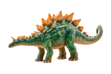 Dinosaur toy stegosaurus home plastic model indoor close-up. Isolated on transparent background, png.