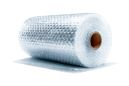 Bubble wrap packing action indoor storage facility close-up. Isolated on transparent background, png.