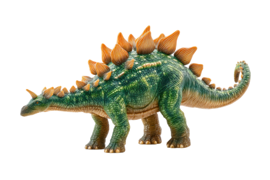 Dinosaur toy stegosaurus home plastic model indoor close-up. Isolated on transparent background, png.