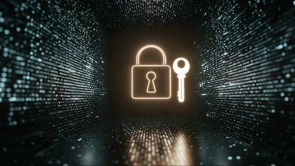 Digital lock and key symbol in abstract futuristic background - Powered by Adobe