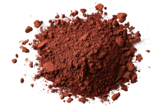 Crimson powder creation artisan studio photography indoor close-up. Isolated on transparent background, png.