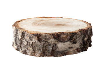 Cutting-edge wood slice workshop product photography indoor close-up. Isolated on transparent background, png.