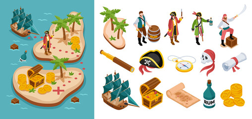 Isometric Pirate Island and Element Collection