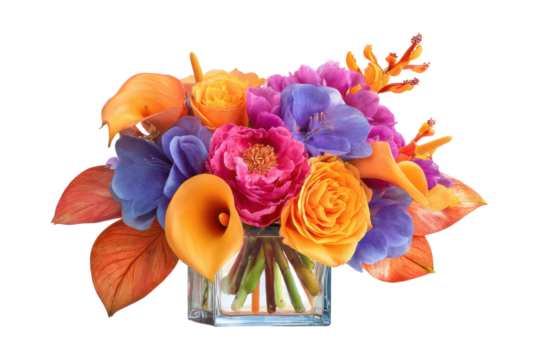 Vibrant flower arrangement home floral art bright indoor setting. Isolated on transparent background, png.
