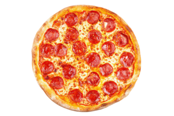 Delicious pepperoni pizza restaurant food photography close-up tasty. Isolated on transparent background, png.