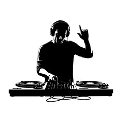 DJ Mixing Music &ndash; Disc Jockey at Turntables with Headphones