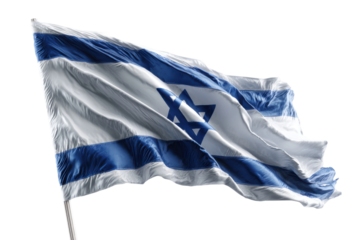 Waving flag of israel outdoor digital image clear sky pride. Isolated on transparent background, png.