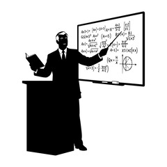Male Math Teacher Silhouette Explaining Formulas at Whiteboard &ndash; Education Concept Illustration