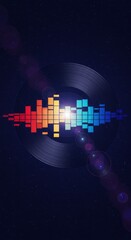 Vibrant music visualization on vinyl record with colorful sound waves