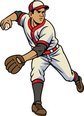 retro illustration style of a baseball player throwing a ball