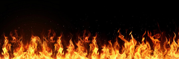 Fototapeta premium Burning Flames Backgrounds Web graphics. Realistic flames burning on black background.