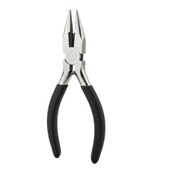 Fototapeta premium A new, clean round nose pliers, polished stainless steel with black rubber grips, on a transparent seamless studio background, no shadows, pristine product photography concept