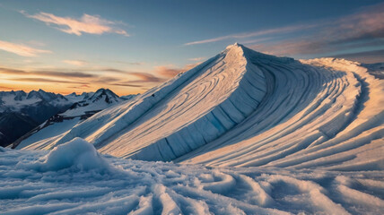 Spiral Snow Pattern on Glacier at Sunset