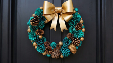 christmas wreath on a wooden door
