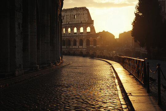 Ancient Roman Colosseum Architecture Captured At Sunset Representing Heritage Of Endangered Peoples Generative AI Image