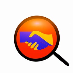 Magnifying Glass with Handshake Icon, Business Agreement, Partnership Concept