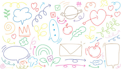 hand drawn landscape colorful doodle vector set, love, Natural , star, cloud, weather, rainbow, flower, bubble, heart and creative design vector collection.