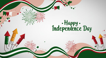 Festive independence day celebration with fireworks and banners