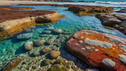 Coastal Tide Pools with Colorful Rocks