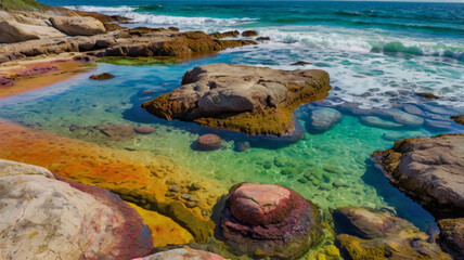 Coastal Tide Pools with Colorful Rocks