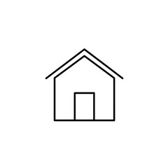 Simple line art icon of a house, perfect for websites, apps, and presentations needing a home or real estate symbol, offering a clean and minimalist design.