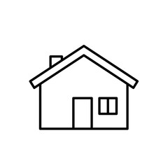 Fototapeta premium A simple black outline icon of a house with a door and window, representing home, property, or real estate on a clean white background.