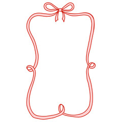 Whimsical red ribbon frame with coquette bow. Hand-drawn decorative border in romantic feminine style. Perfect for girly notes, digital scrapbooking, greeting cards, and packaging design.