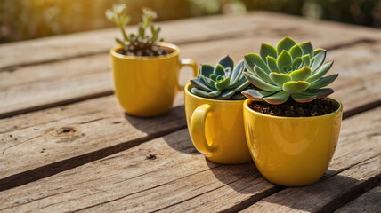 Yellow Cup with Sunglasses and Succulent Plant