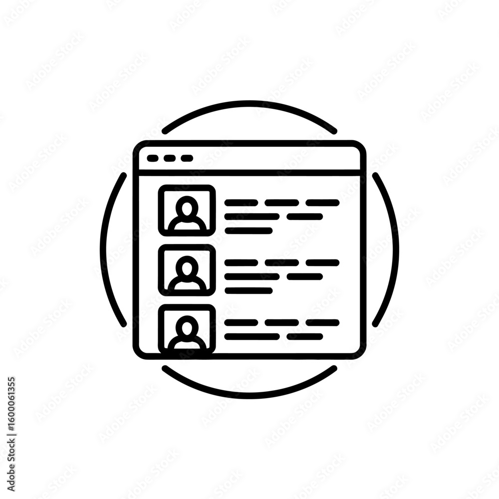 Poster user profile list on a digital interface with surrounding circular elements